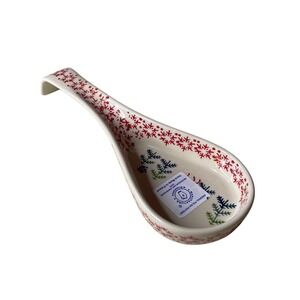 Polish Pottery Spoon Rest Snowflake Red Green Christmas Kitchen Decor Hand Made